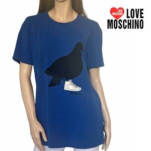 Love Moschino Black Bird Graphic Shirt Pullover Royal Blue Monogrammed UNISEX